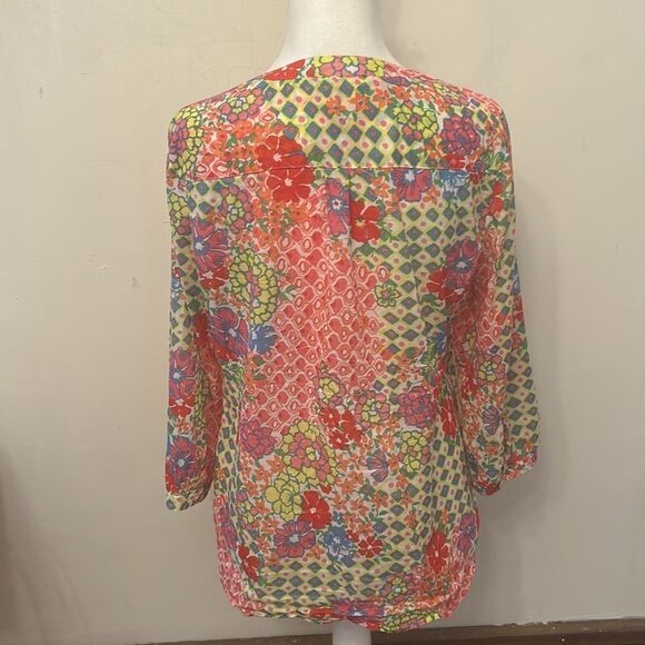 Talbots floral hot pink multicolored long sleeve blouse Size S EUC - Picture 6 of 10